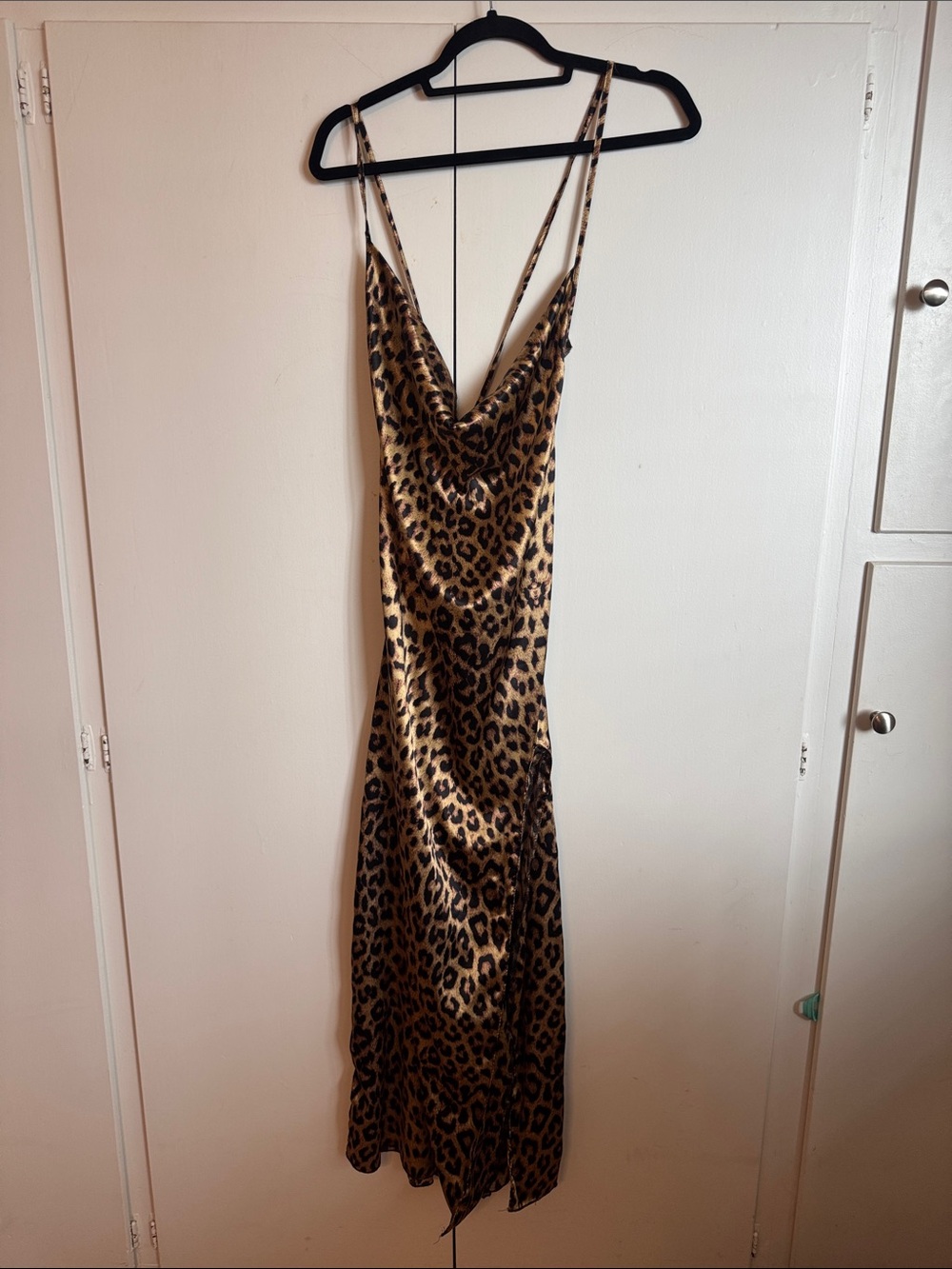 Leopard-Print Satin Slip Dress - Gold/Brown